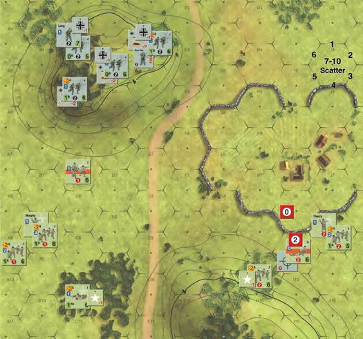 Last Hundred Yards ~ Playbook 13 The result of the fire attacks are as follows: German Section b:the die roll is 9, 3 for the SADRM marker = 6.