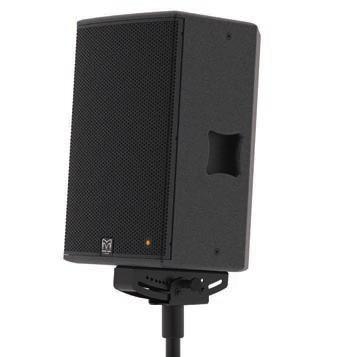 It can be mounted directly onto the pole of a speaker stand or attached to a scaffold clamp.