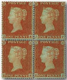 stamp from black to red to prevent removal of cancellations without destroying the