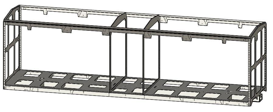 Weld the Top Chords in, then insert the Body/Roof Supports into the slots in the floor.