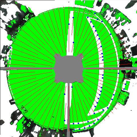 Fig. 9 - Radial Search Fig. 10 - Axial Search A binary game field map is stored in file and consists of 0s and 1s where 0 means the green field and 1 the white line as shown in Fig. 11.