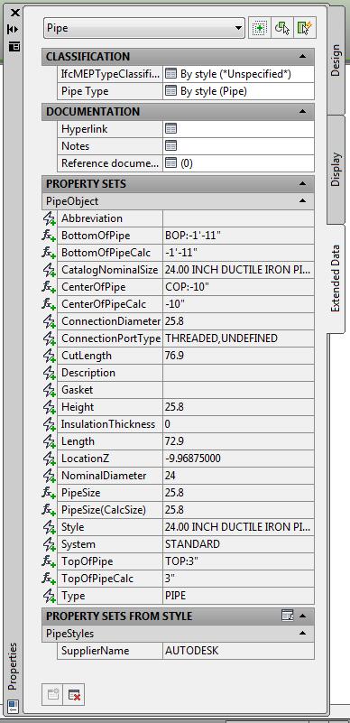 Selected Object Properties Dialog Box Properties Dialog Box The Property Sets visible in the Extended Data Tab can now be read by MEP Schedules,
