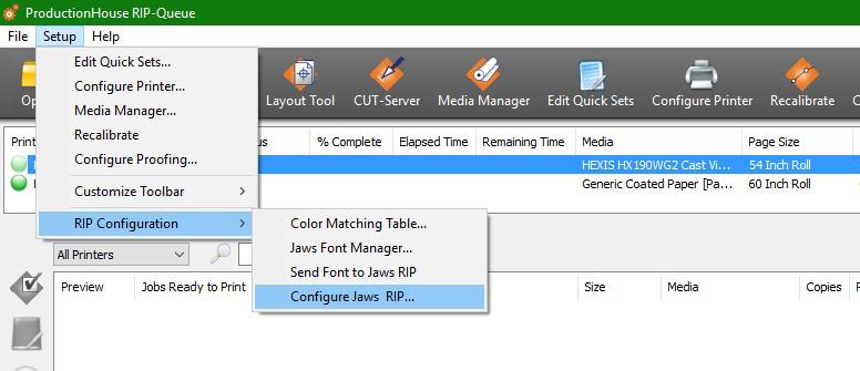 2. Choose the «RIP Configuration» menu, then «Configure Jaws RIP». 3.