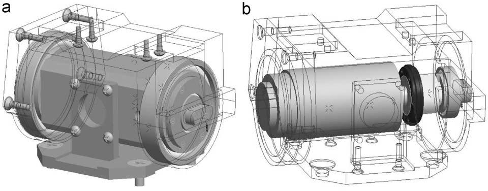 Fig. 4. Neck joint details of the new icub head design: (a) joint structure (bearings and motor cover.