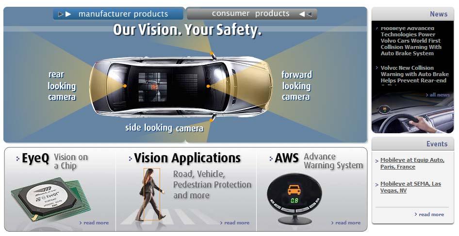 Smart cars Mobileye Vision systems currently in high-end BMW, GM, Volvo