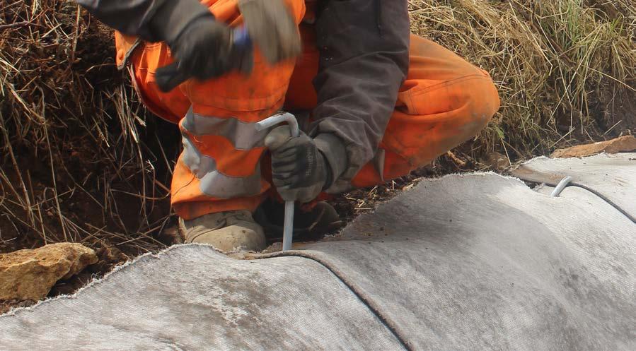 Fixing Concrete Canvas GCCM to Other Materials To Soil Pegs: Galvanised steel J-pegs are available from Concrete Cloth in lengths of 250mm and 380mm.
