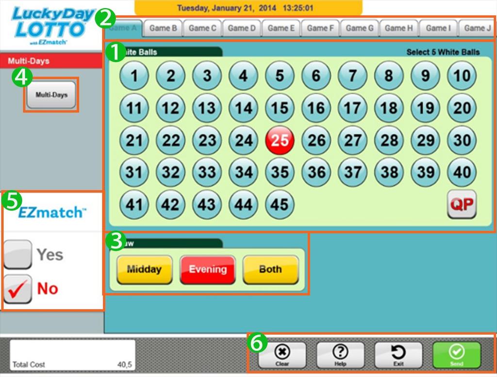 Luck Day Lotto Quick Pick To select the Luck Day Lotto Quick Pick, press the Quick Pick (QP) icon on the Lucky Day Lotto Game Button.
