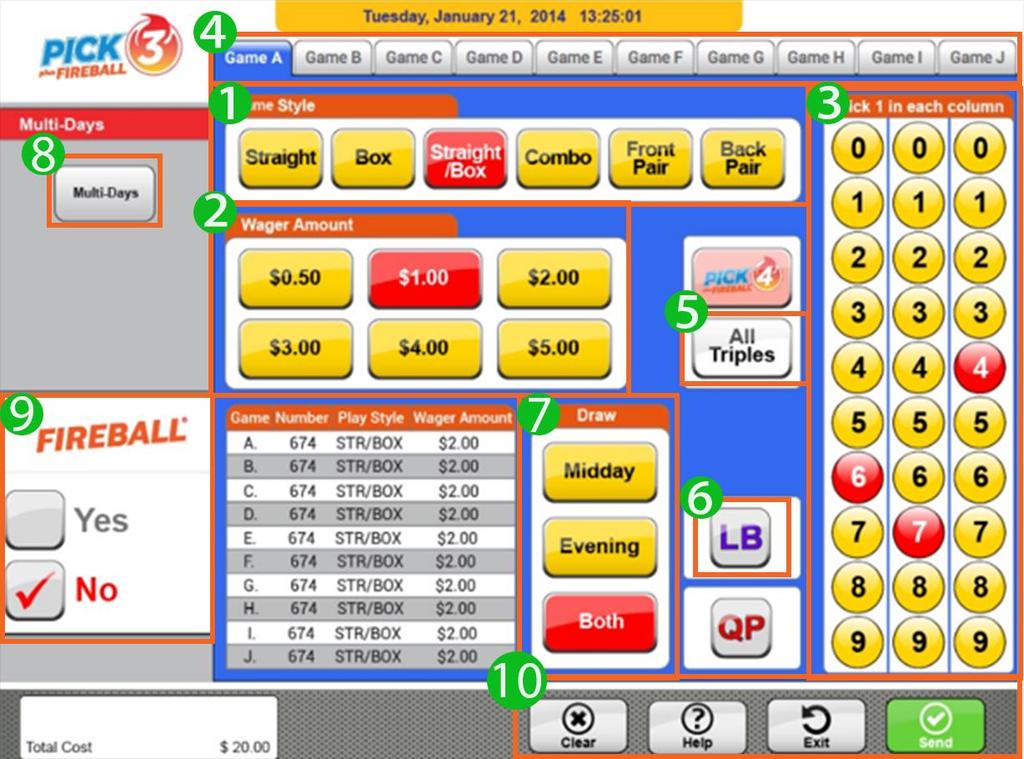 Pick 3 Quick Pick To select the Pick 3 Quick Pick, press the Quick Pick (QP) icon on the Pick 3 Game Button.