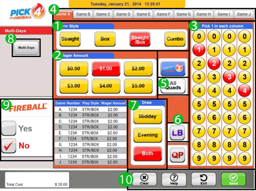 Pick 4 Quick Pick To select the Pick 4 Quick Pick, press the Quick Pick (QP) icon on the Pick 4 Game Button.