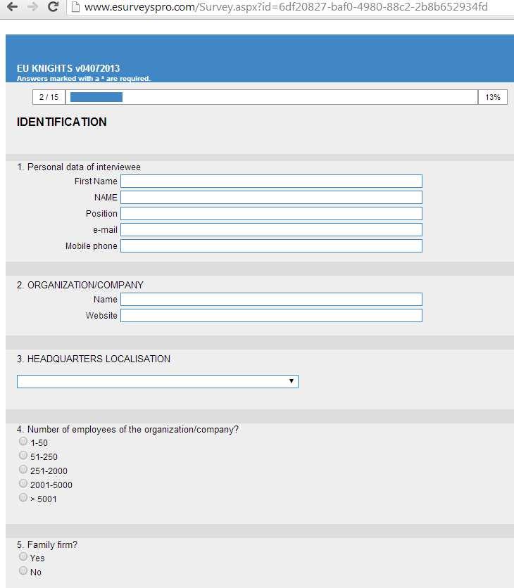 SCREENSHOT OF THE ON-LINE QUESTIONNAIRE Three parts questionnaire 1) ID of the