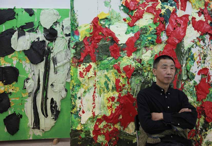 80 Zhu Jinshi in front of his work Your CV mentions the 1985 Tuhua exhibition ( it was forbidden ). Please elaborate on what was forbidden and why?