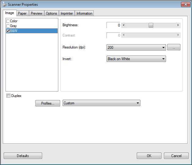 Scanning Applications and Settings Image settings Click Setup, and then click the Image tab to choose the image type and to set basic scan settings. NOTE This image is from the DS-720D.