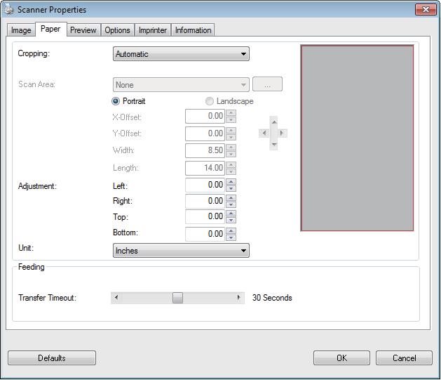 Scanning Applications and Settings Paper settings Click Setup, and then click the Paper tab to define values related to image output.
