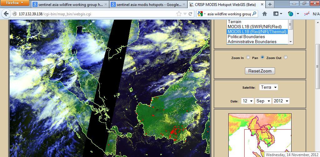 CRISP Web GIS for MODIS Hotspots Hotspots data are also