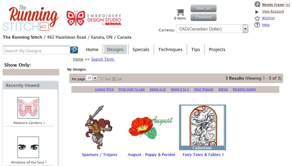 The image above shows an example of an account listing that contains single designs as well as a Design Collection.