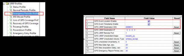 LRRP Profiles: Emergency Periodic Profile GPS Event Location Enable set to TRUE (checked) GPS Event Timestamp