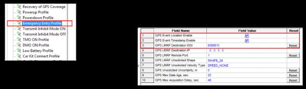 LRRP Profiles: Powerdown Profile GPS Event Location Enable set to TRUE (checked) GPS Event Timestamp Enable set to TRUE (checked) GPS LRRP Destination ISSI will be set to the Gateway s Radio ISSI