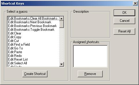 Tools Menu (Administrator Login) 3-27 Selecting this option will display the above box From the Select a macro list chose the desired operation for shortcut creation, click