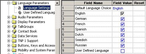 Language Parameters 3-83 21.1 Language Settings There are a possible 8 options including User Defined. Select the check box for the required language.