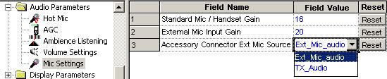 3-88 Customer Programming Software (CPS) 22.5.3 Accessory Connector Ext Mic Source This is used to select the audio input to the terminal.