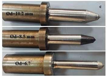 Figure 3: a) Evacuated material, b) conical tool and bushing formation, in thermal friction drilling Table 1: Geometrical dimensions of thermal drilling mould Example Number Ød t VE ØD hvbc VBC %