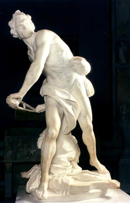 Gianlorenzo Bernini, David, 1623. Marble, life size. Although this moment is captured forever in solid marble, Bernini presents a piece that is inevitably part of a larger story.