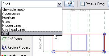 7 On the options bar, click the Edit button. Select all the linework. Use the Type list to change the subcategory of these lines to Shelf. Click Finish Sketch.