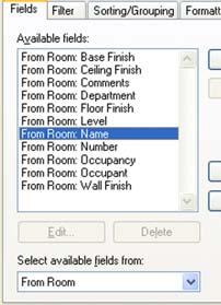 Under Available Fields, select From Room Name. Click Add. Repeat to add To Room: Name.