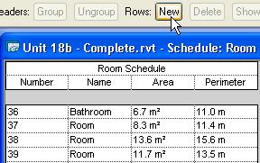 22 Set the Room Schedule view current. Next to Rows, click the New button two times.