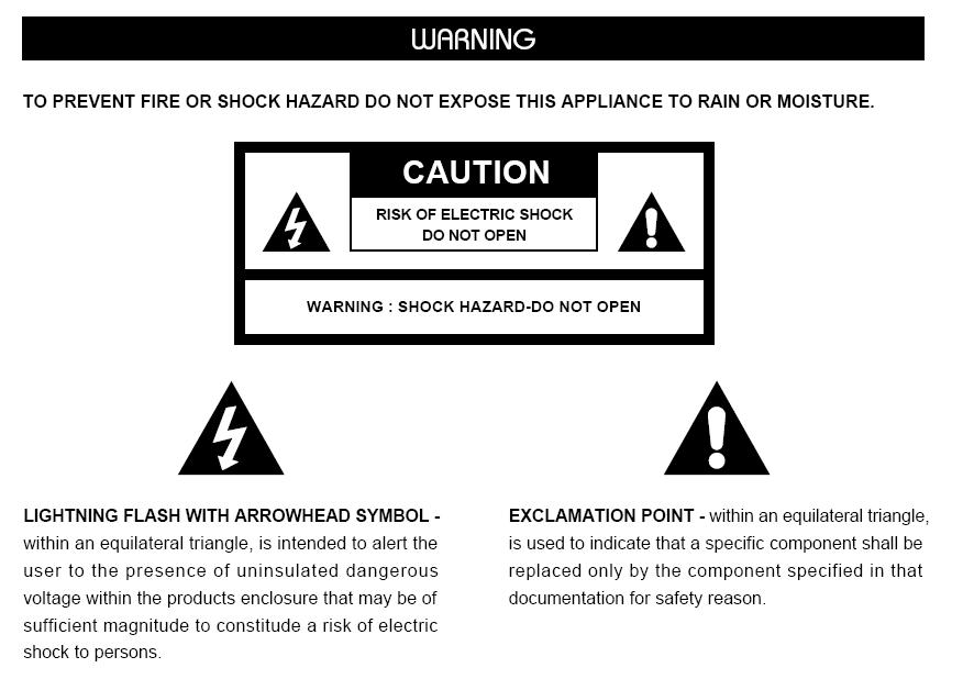 WARNING LIGHTNING FLASH WITH ARROWHEAD SYMBOL - within an equilateral triangle, is intended to alter the user to the presence of uninsulated dangerous voltage within the products enclosure that may