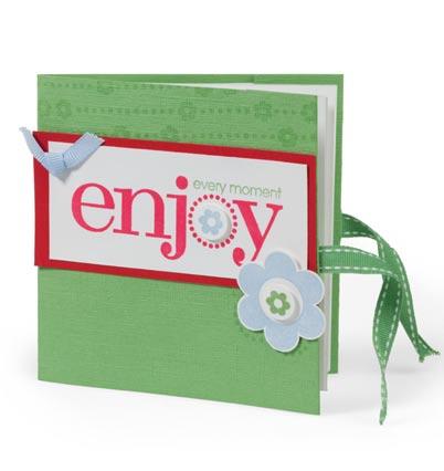 ENJOY EVERY MOMENT MINI-ALBUM Enjoy Every Moment stamp set Daisy Dash jumbo wheel Real Red card stock Whisper White card stock Real Red Classic Stampin Pad VersaMark pad Bashful Blue 1/4 grosgrain