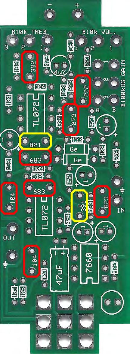 Step 4: Add the film and ceramic disc capacitors. These are non-polarized and can go in either direction.