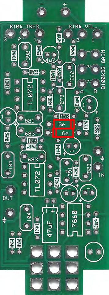 Step 2: Add the diodes. Be sure to match the end of the diodes with the stripe to the layout on the PCB. The striped end should go in the square solder pad.