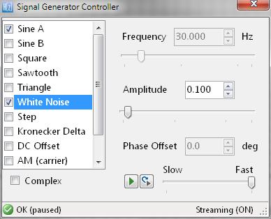 4.2.2. Streaming your first application with the tool As an example application, let us assume that we want to test a designed filter with a 30Hz sinewave of amplitude 1.