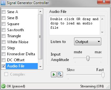 4.3.6. Audio file The signal generator allows you to load.wav audio files for playback via the Audio File method. Both mono and stereo formats are fully supported for the following sampling rates: 8.