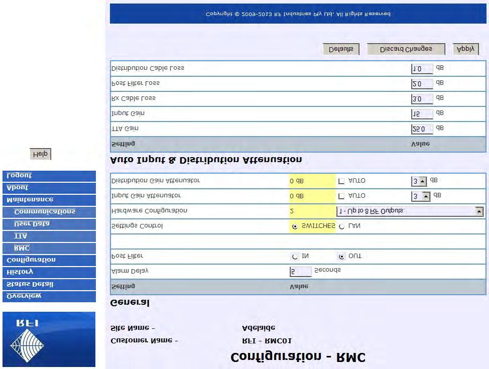 13.12 Configuration - RMC The RMC Configuration page allows the configuration of the RMC settings.