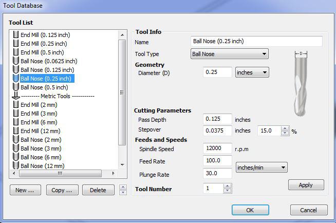 Cutting Parameters: Use the following settings Stepover: 0.0375 inches - 40.0%. 3. Feeds and Speeds: Use the following settings Spindle Speed: 1200 r.p.m. Feed Rate: 100.