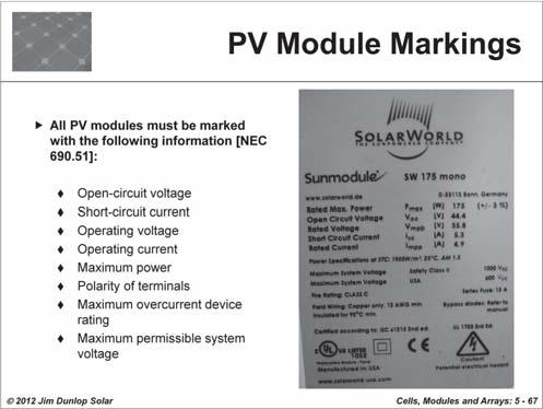 A number of standards have been developed to address the safety, reliability and performance of PV modules.
