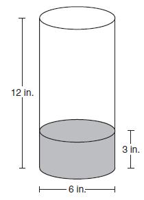10.) A cylindrical glass vase is 6 inches in diameter and 12 inches high.