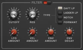 SYNTH Page 2.1.2 FILTER section A filter is a signal processor which changes the frequency content of a signal that passes through it.