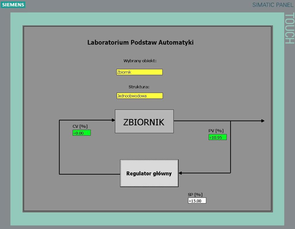 Figure 7. Start screen in TIA Portal simulation (HMI KTP 1200). The start screen (Fig.