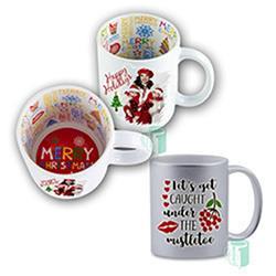 Mug white Xmas (Has Merry Christmas printed on the inside of the mug) - R33.90 + VAT Mug Glitter silver R37.