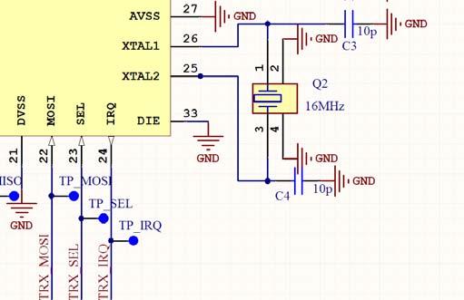 Figure 4-2. 16MHz crystal schematic and layout of TB1_XMEGA_212/231 board. Figure 4-3.
