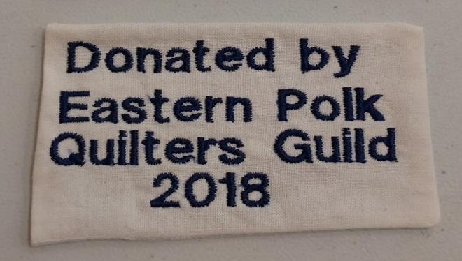 Quilt Labels We would like all donation quilts to have a label stating "Donated by Eastern Polk Quilters Guild 2018".