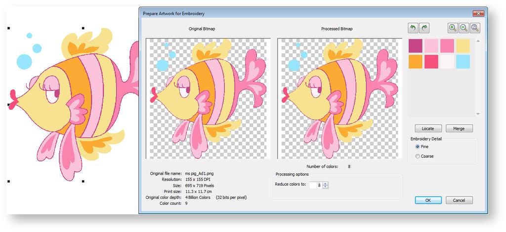 Auto-digitize embroidery Auto-digitize embroidery (advanced) Use Auto-Digitize > Auto-Digitize Embroidery to automatically digitize prepared bitmap artwork, optionally with user's choices.