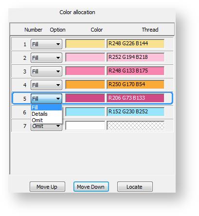Use the droplists to reassign colors as preferred. And use the 'Move' buttons to re-sort the color sequence as preferred.