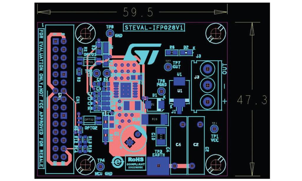3 Board layout The PCB is designed with varying device operating conditions in mind.