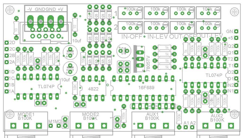 B.The PCB/Wiring Information The PCB is 92mm x 50mm. The pots are spaced 1" apart. Mounting holes are spaced 87mm x 40mm apart. On the next page is a wiring diagram for the DNQ.