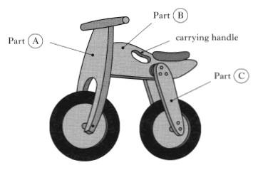 Exercise C6 3. A child s toy is shown below. (a) Parts A, B and C are made from plywood. State two reasons for this choice of material.