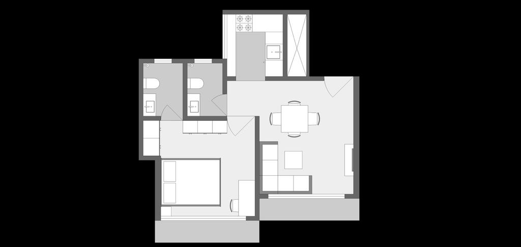 Bedroom 10'6" 10'8" Cupboard 3'11" 2' Living Room 10'6" 12'8" Toilet 3'11" 5'11" Toilet 4'5" 5'11" Kitchen 6'3" 6'11" Entrance 1BHK Standard Carpet Area: 359-373 sq.ft.
